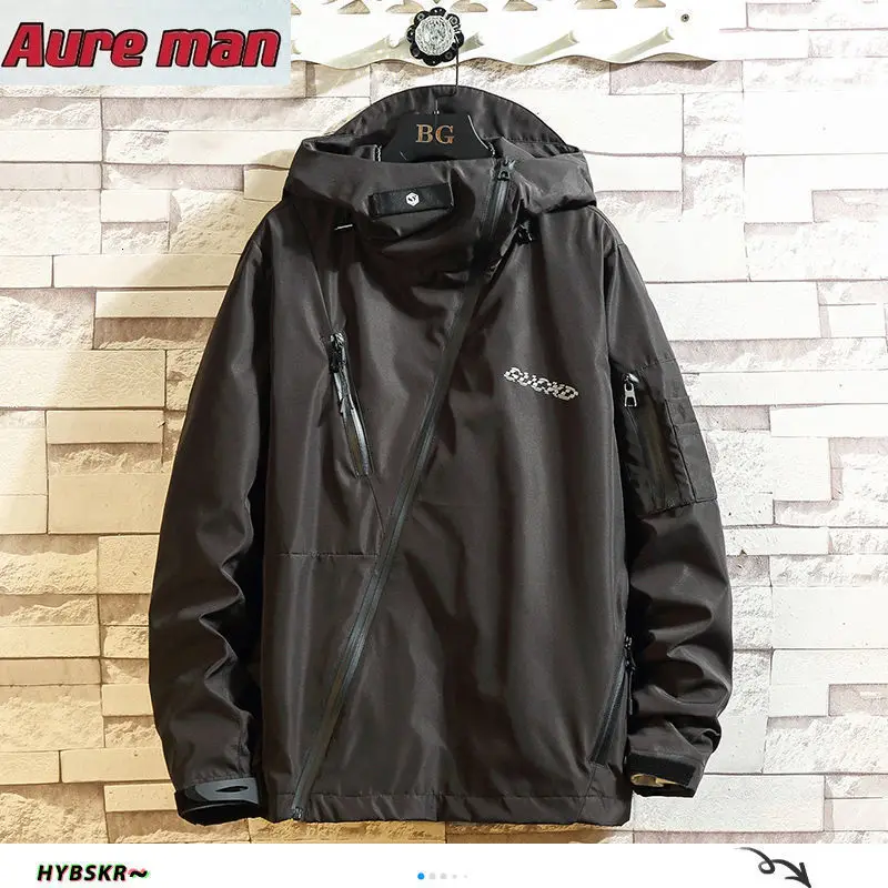 

Japanese Men Hooded Jacket 2020 Autumn Men Casual Windproof Coats Black White Plus Size Man Zipper Outwear Jackets