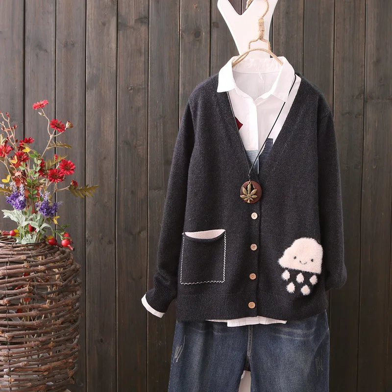 Женский Повседневный трикотажный кардиган свободный эластичный свитер с