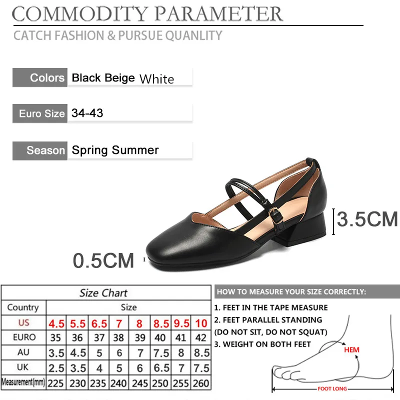

BYQDY New 2021 Square Toe Mary Jane Shoes Med Heels Woman Pumps Block Heels Buckle Strap Sexy Ladies Pumps Black Beige White