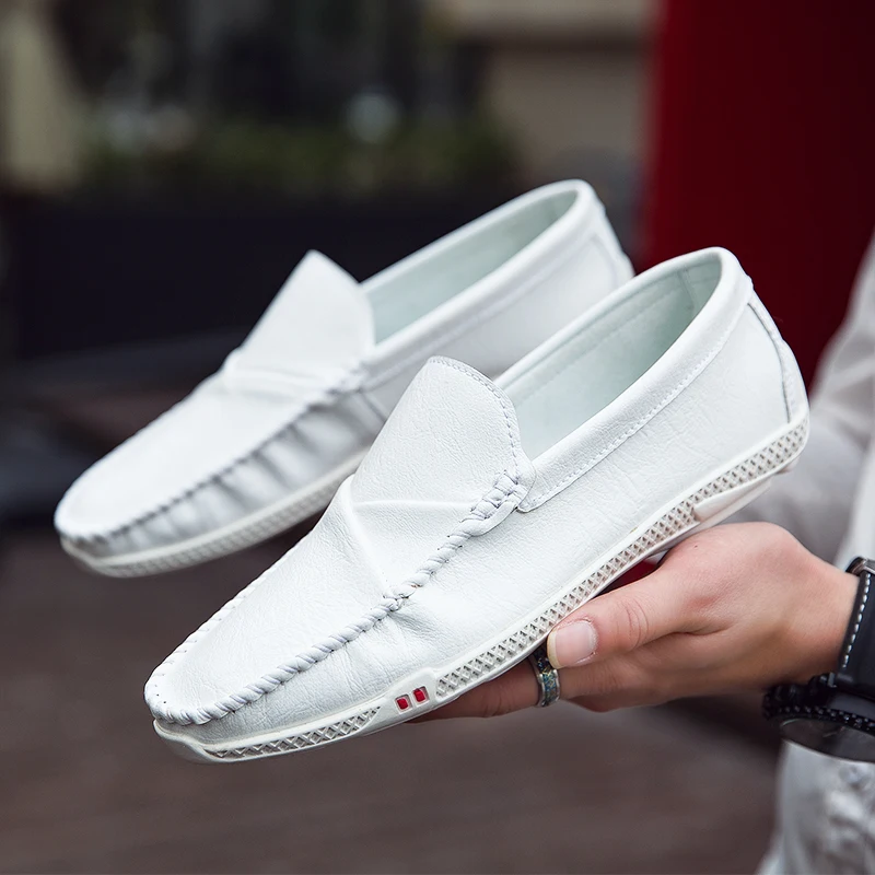 

Leather Men Casual Shoes Brand 2020 Mens Loafers Moccasin Shoes Breathable Slip On Driving Shoes Soft Flat Shoes White Lofars