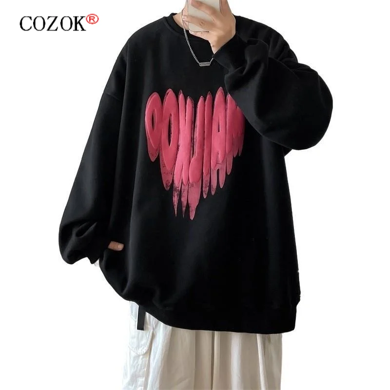 

Осень 2021, повседневная универсальная куртка с круглым вырезом и длинным рукавом и принтом Love, студенческий Свободный Топ Ins Wind