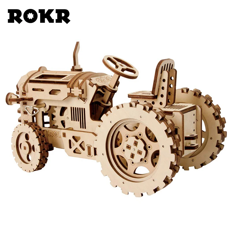 ROKR DIY механическое зубчатое колесо Трактор Модель Строительный комплект 3D деревянные головоломки сборки игрушки для детей Прямая LK401