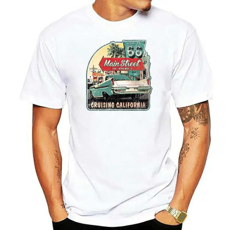 

Route 66 California Republic Vintage Car T Shirt EU Size 100% Cotton Summer New Arrival Short Sleeve Tshirt Premium Camiseta