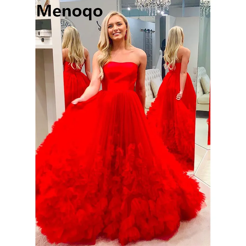 

Tulle Red Evening Gowns 2020 Sleeveless A Line Prom Dresses Long Sweetheart Party Prom Gowns Floor Length Formal Custom Made