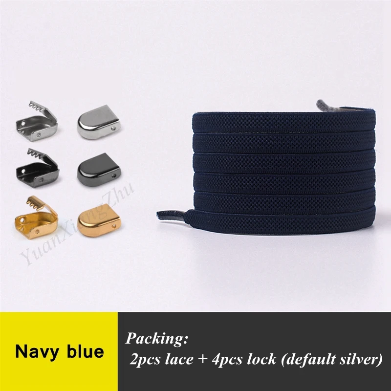 Navy blue 1 пара эластичных плоских шнурков, беговые кроссовки, шнурки легко фиксируются, шнурки для ленивых ботинок, шнурки для детей и взрослых, шнурки без завязок - Цвет: Navy blue