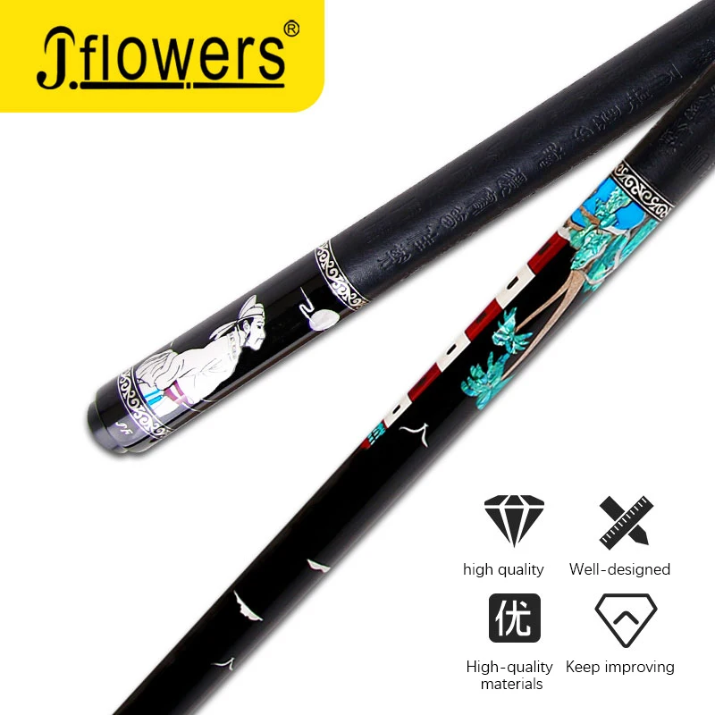 

JF J-FLOWERS AF-902 Pool Cue 12.6mm Maori-gem Tip Technology Ebony Handmade Carving inlay Butt Leather Grip Professional Stick