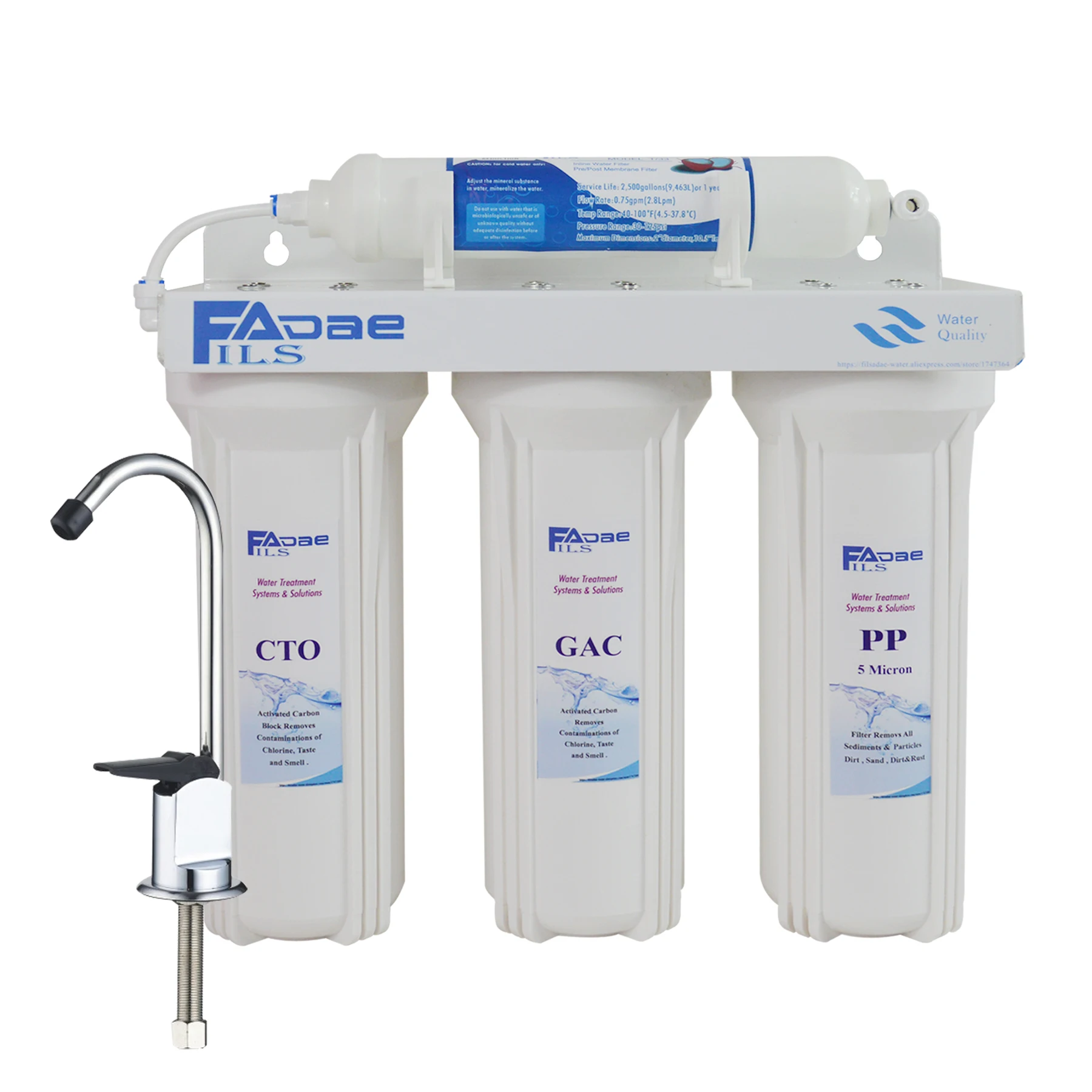 Household 4-Stage Undersink Filtration System with Clean and Healthy Drinking Water for RV, Outdoor, Garage, Household etc.