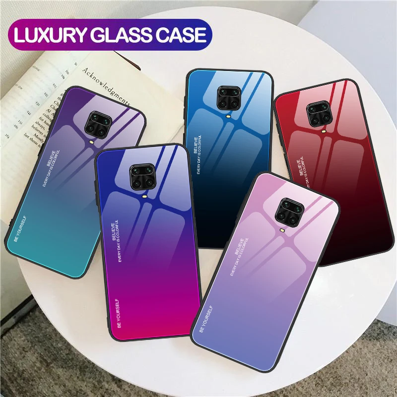 Hard Case For Xiaomi Redmi Note 9S 10 9 Pro Max 9A Case Luxury Gradient Glass Silicon Frame Back Cover For Redmi Note9 Pro Case