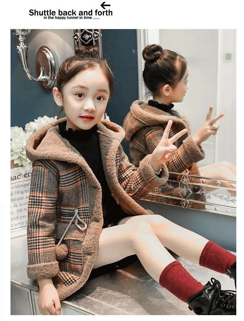 Теплое пальто для девочек подростков модная одежда из хлопка и бархата Длинная