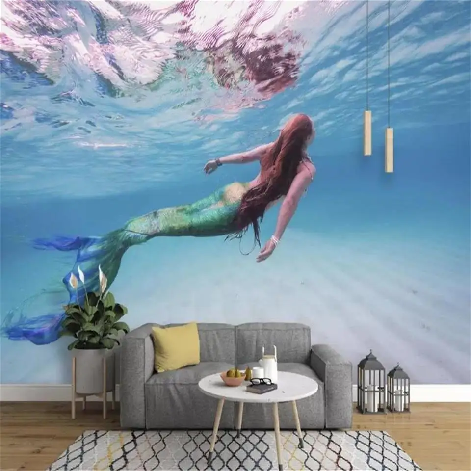 

Custom 3D Photo Wallpaper Mural Room Sofa TV Backdrop Mural Living Room Underwater World Mermaid Hand-painted Picture Wallpaper