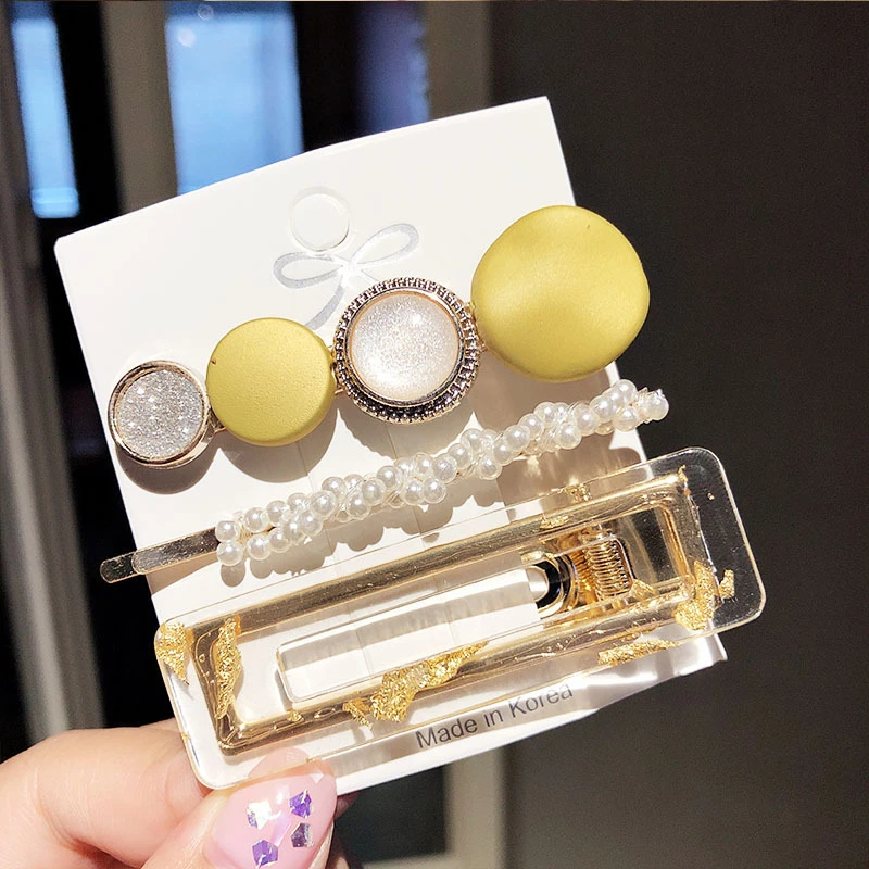 

3PCS/Set Korean Acrylic Hair Clips For Women Hair Accessories Fashion Jewelry Simulated Pearl Hairpins Geometric Gold Barrettes