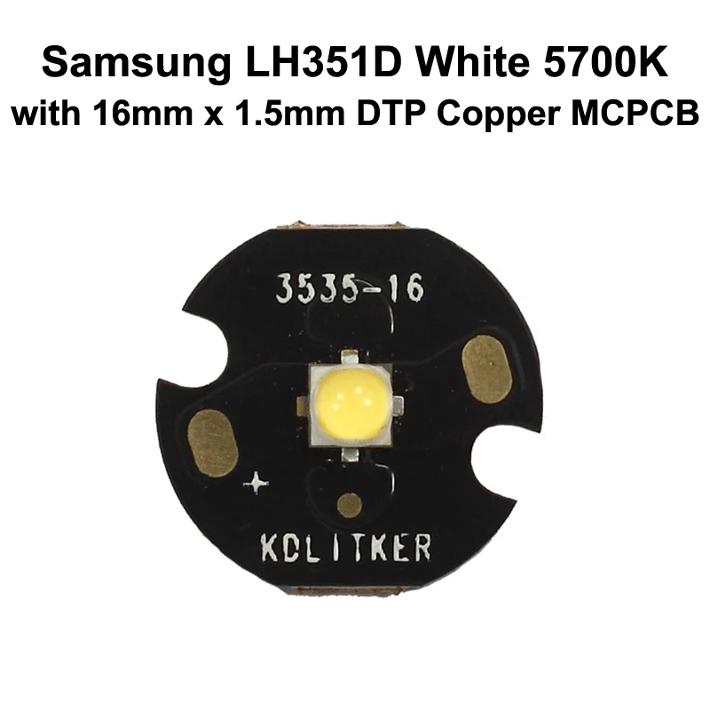 Samsung LH351D Белый светодиодный излучатель 5700K CRI90 (SPHWHTL3DA0GF4QTW6) с KDLITKER 16 мм/20 мм DTP медная