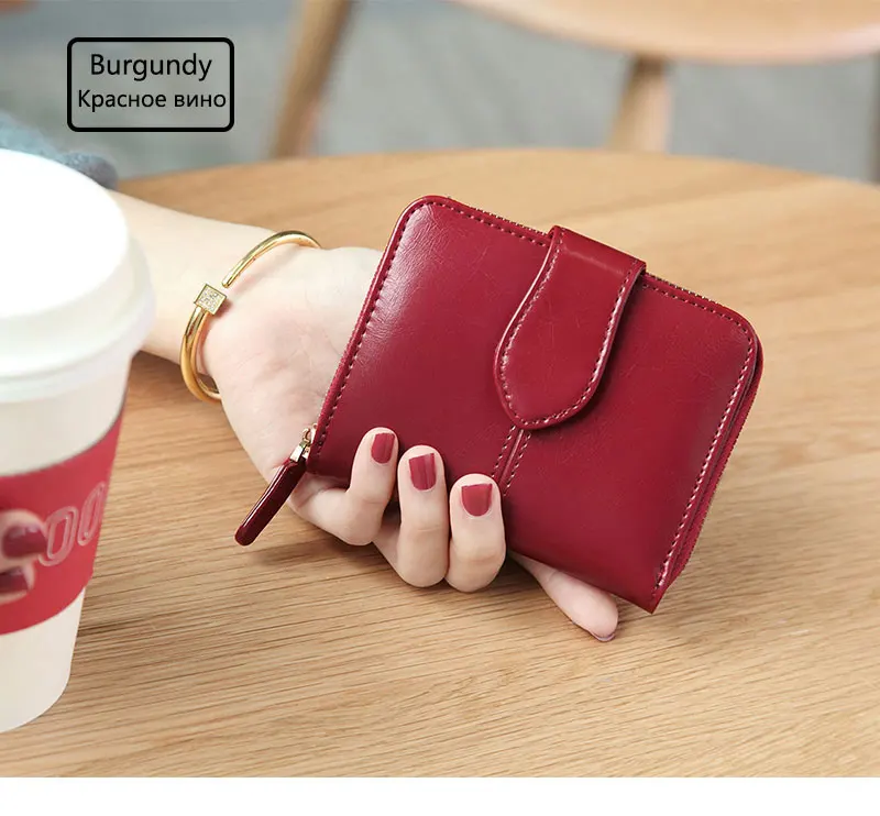 Billfold масло воск натуральная кожаные кошельки для женщин короткий мини-кошелек для клатча Soild монета Карманный с отделениями для карт держатель воловья сумка