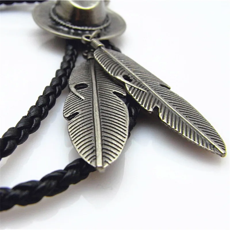 Новинка галстук Bolo в стиле ретро цепь ковбойская шляпа двойное перо воротник