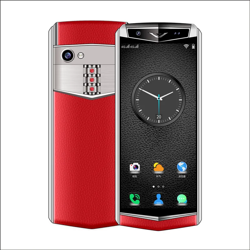 Red With Silver M17 Celular смартфон Android 8,1 металлический кожаный корпус лицо ID Мини Роскошные сотовые телефоны Dual Sim 3g ram 32ROM 4G LTE смартфон - Цвет: Red With Silver