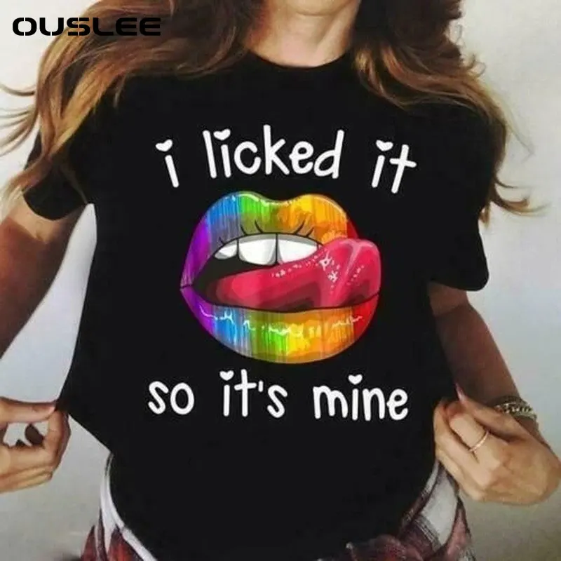 

Ouslee Women Summer Colorful Lip Print Tee Streetwear T-shirt Casual Short Sleeve Harajuku O-neck T-shirt Plus Size S-5XL Top