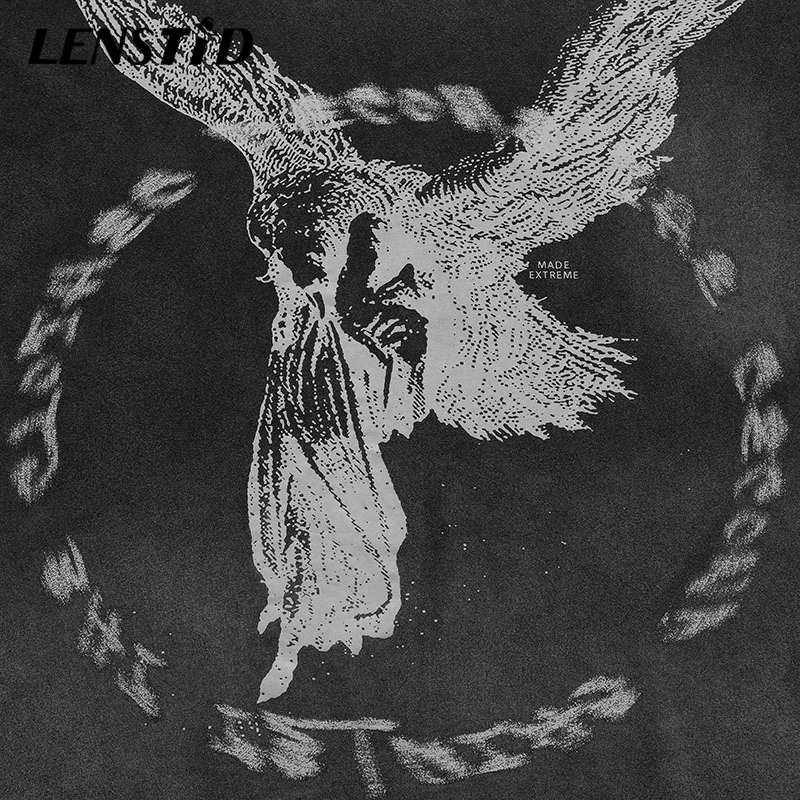 

LENSTID Summer Men Washed Oversize Short Sleeve Tshirts Hip Hop Graphic Letter Print T-Shirt Streetwear Harajuku Cotton Top Tees