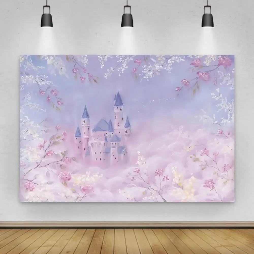 

Newborn Photography Background Baby Painting Flowers Castle Birthday Party Decoration Children Backdrops for Photo Studio Props