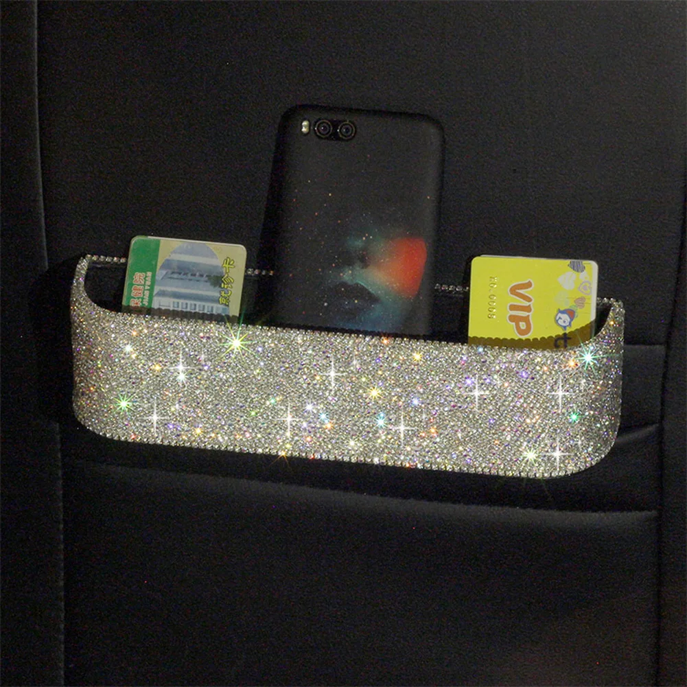 

Car Interior Styling Accessories Beautiful Bling Crystal Leather Car Organizer Seat Side Crevice Storage Bag Box for Women