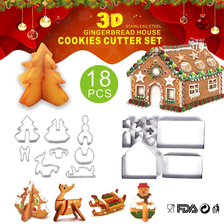 

stainless steel biscuit mold 18 piece set 3D cookie Gingerbread House