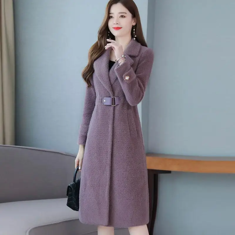 

Imitation Mink Woolen Coat New Winter Large Size Loose and Thin Mid-length Thick Coat Women