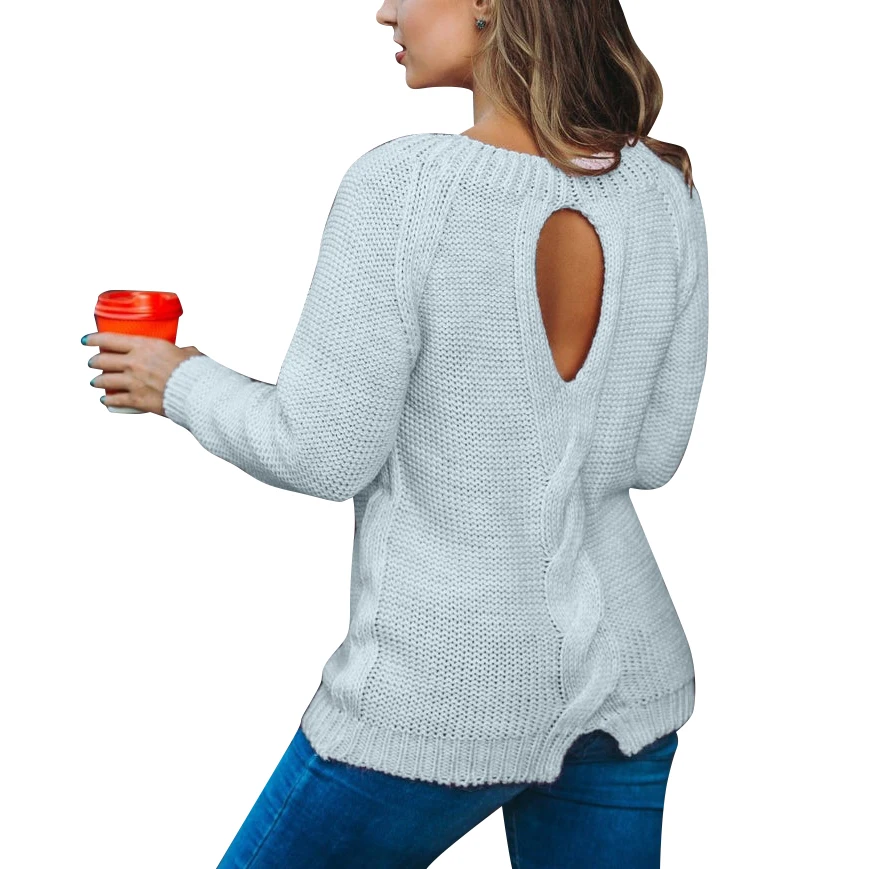 Повседневные вязаные свитера с открытой спиной скрученная вязка весна-осень