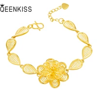 qeenkiss bt5215 fine jewelry wholesale fashion hot woman girl bride birthday wedding gift hollow rose flowers 24kt gold bracelet
