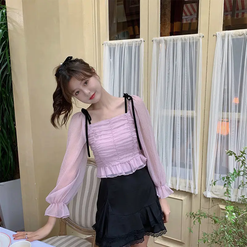 

Vintage Floral Blouse Women Casual Square Collar Chiffon Korean Style Slim Tops Puff Sleeve Elegant Shirt 2021 Spring Kawaii
