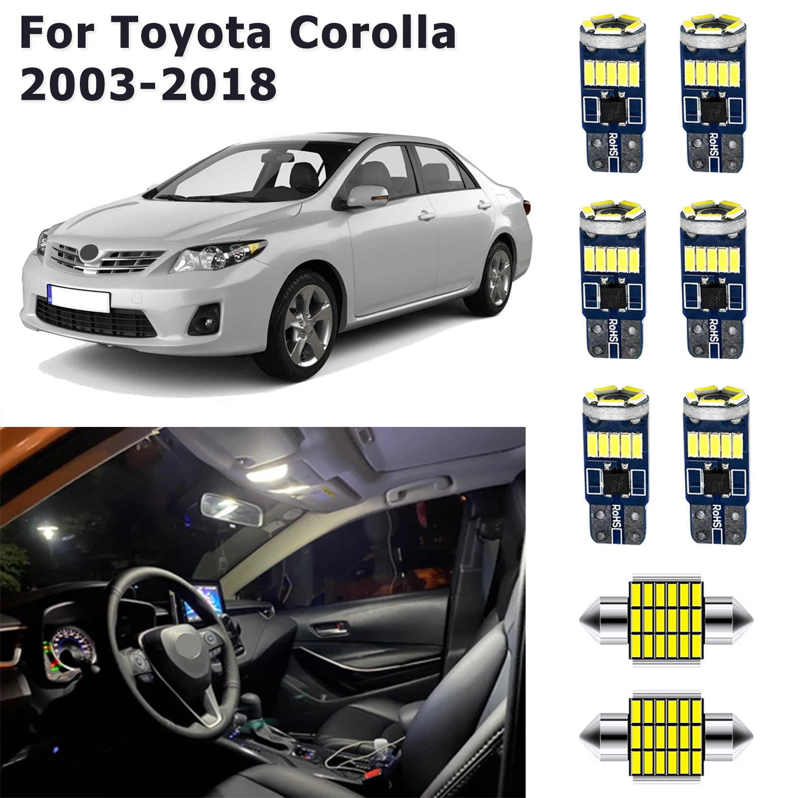 

8 шт., светодиодные лампы для салона Toyota Corolla E12 E13 E14 E15 E16 E17 E18 2003-2018
