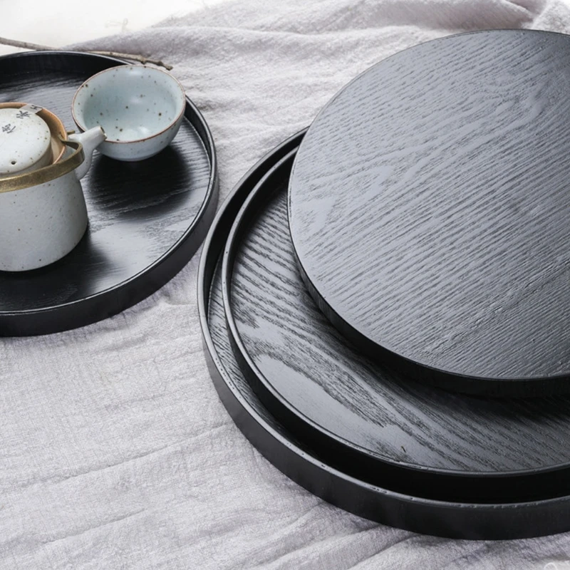 21/24/27/30cm Wood Tea Tray Round Shape Coffee Snack Food Meals Serving for Kitchen Restaurant | Дом и сад