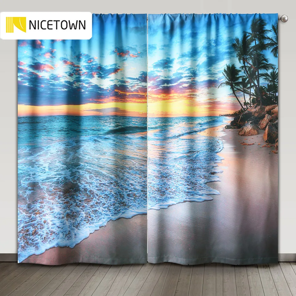 Фон с термоизоляцией для окон nicecity принтом занавесок s Wave в пляжном стиле офиса
