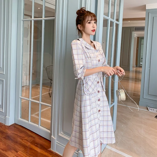 Художественное винтажное платье в клетку стиле ретро с воротником Питер Пэн для