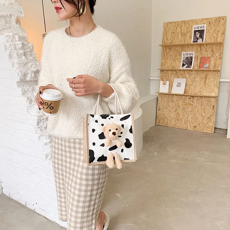 

Korean Cute Bear Japanese Women Bag School Bag 2021 New Fashion Canvas Bag Portable Large Capacity Shopping Bag Lunch Handbags