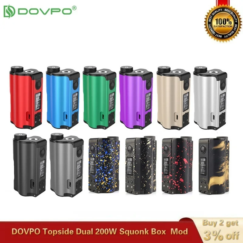 Оригинальный DOVPO Topside Dual Squonk Mod 200 Вт Top Fill TC с бутылкой 10 мл электронная сигарета