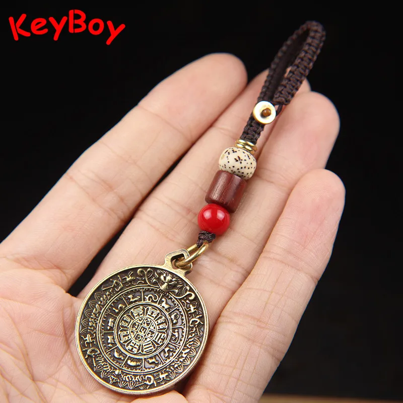 

Брелок для ключей в стиле панк, ретро, латунь, мужской череп смерти, креативный брелок из чистой меди с маленькой головой и скелетом, подвеск...