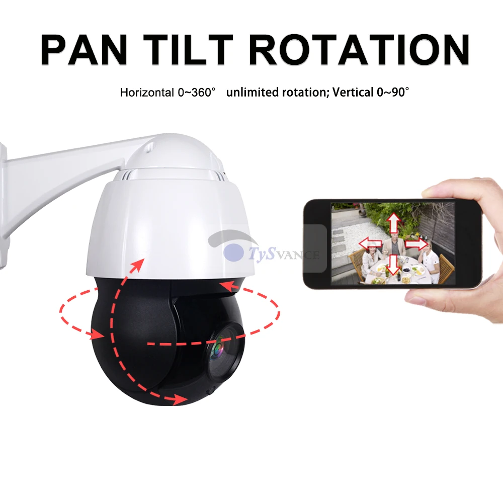 Скоростная купольная IP камера HD 1080P 5 Мп POE PTZ с 30 кратным увеличением и лазерным ИК