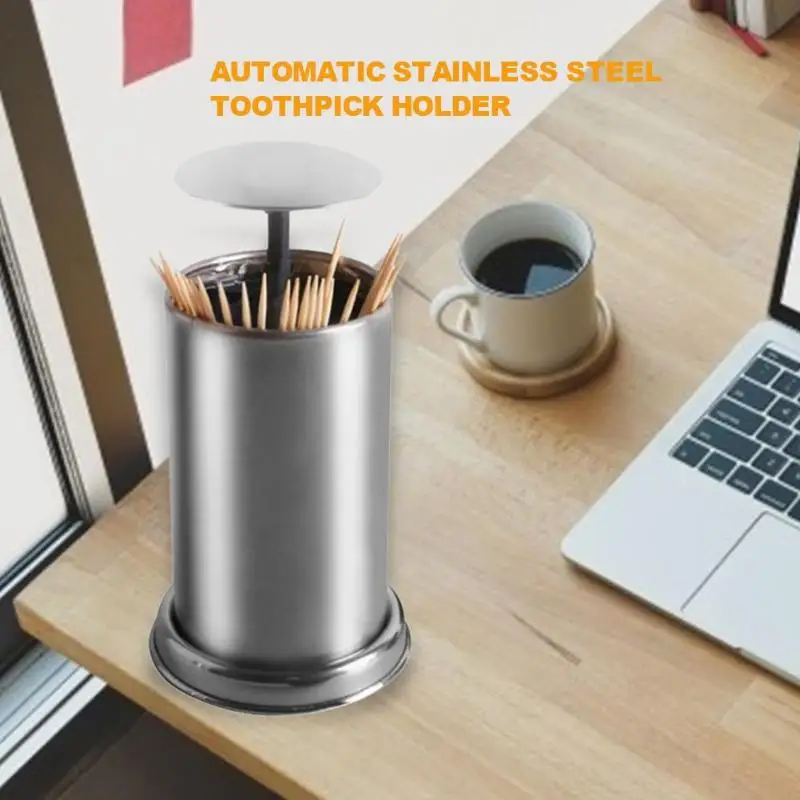 

Automatic Stainless Steel Toothpick Holder Hotel Restaurant Cotton Swab Box