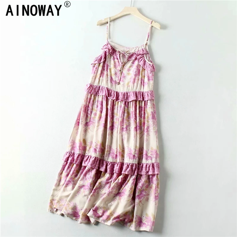 Женское винтажное платье в стиле бохо богемное пляжное средней длины с цветочным