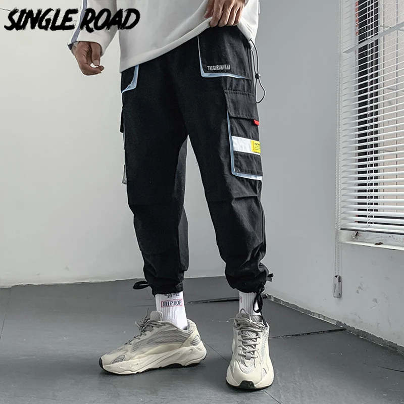 Мужские брюки карго singeroad черные шаровары в стиле хип хоп с боковыми карманами