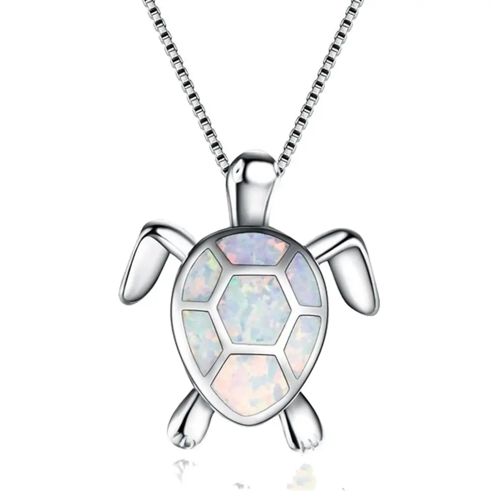 

Fashion Faux Opal Inlaid Turtle Pendant Necklace Hook Earrings Women Jewelry Set