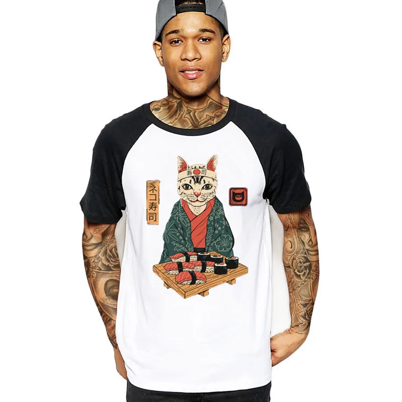Мужская футболка в японском стиле Ukiyo E Funny Samurai Cat хип-хоп с вышивкой мужские