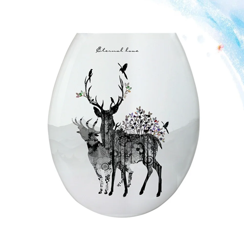 

1PC 18 Inches Thickening Printed Toilet Lid U-shaped Toilet Seat Cover Universal Toilet Lid Creative Patterns Toilet Sea