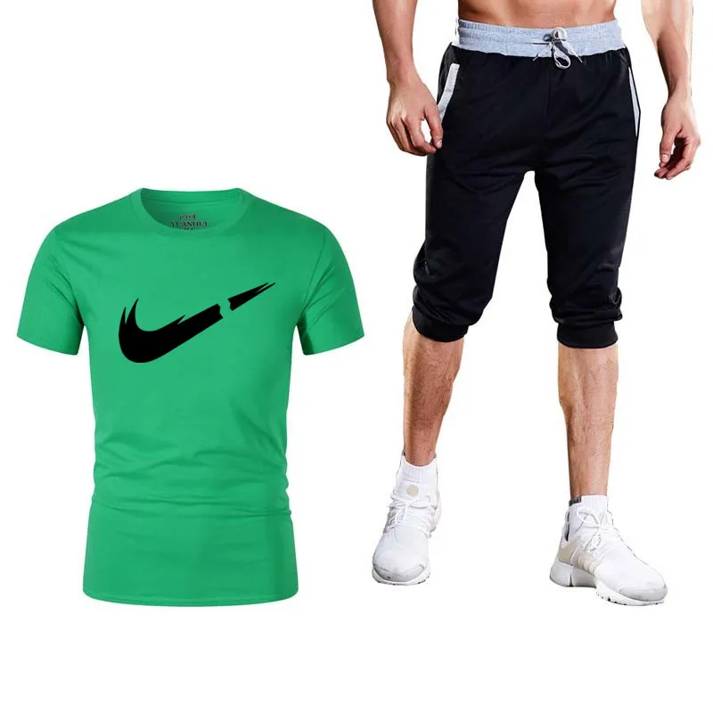 2019 новая Качественная мужская футболка спортивный костюм 2 мужской фитнес с