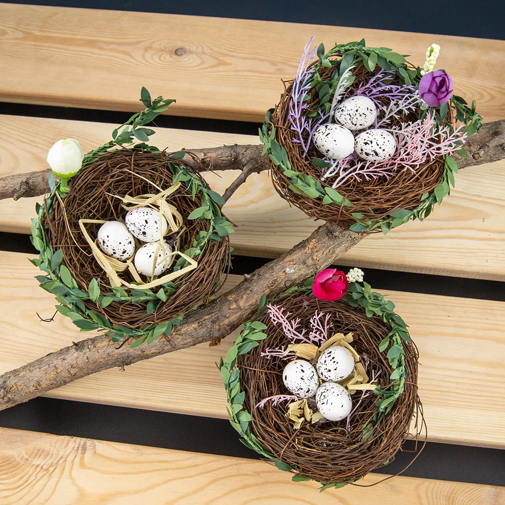 

Rattan Nesting Bird Nest Props Handicrafts Home Decoration Natural Handmade Originality Easter Bird's Nest And Colored Eggs