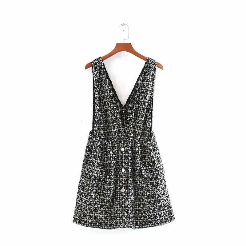 Женская твидовая юбка на подтяжках элегантный повседневный комбинезон с