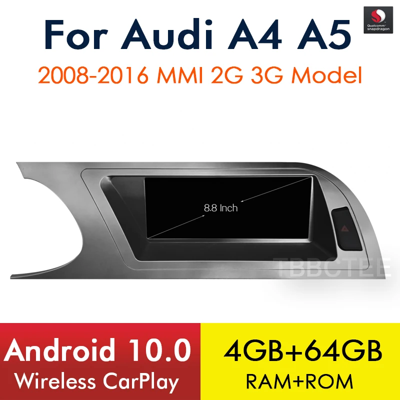 

Android 10 Wireless CarPlay 4+64GB For Audi A4 A5 B8 8K 2008~2016 Car Multimedia Player MMI 2G 3G GPS Navigation Stereo BT WiFi