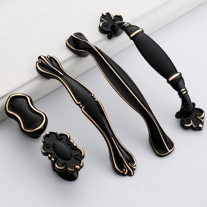 Черный светильник роскошная ручка для шкафа кнопка европейский стиль шкаф ручки