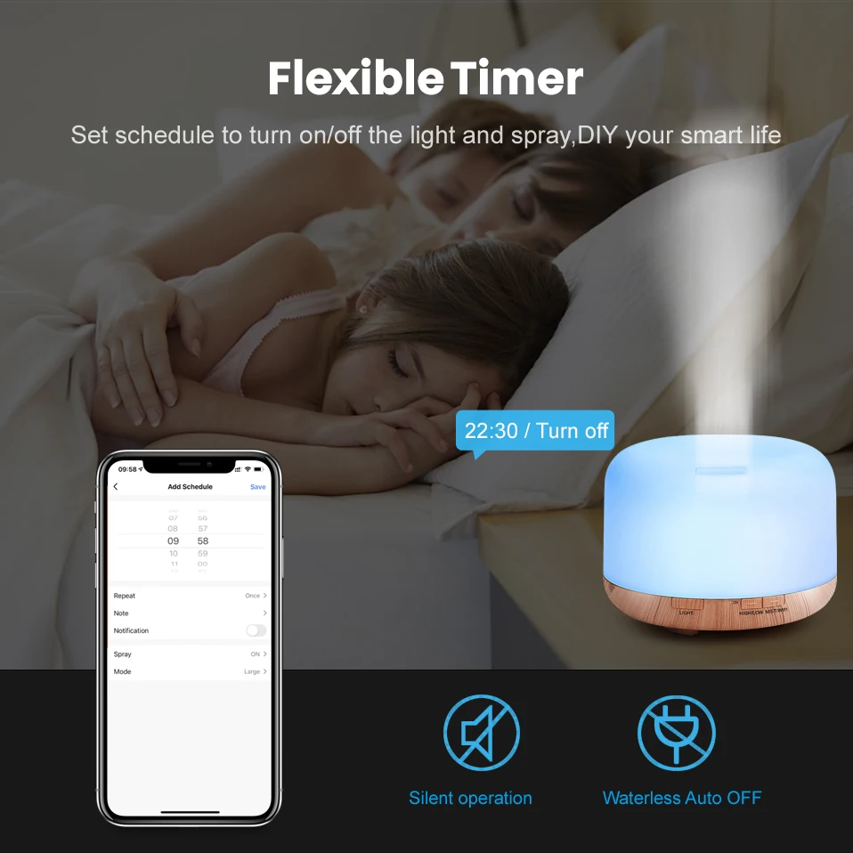 AVATTO Tuya WiFi Smart Humidifier Essential Aroma Oil Diffuser Ultrasonic 500ml Wood Grain Air Mist Maker LED Light | Электроника