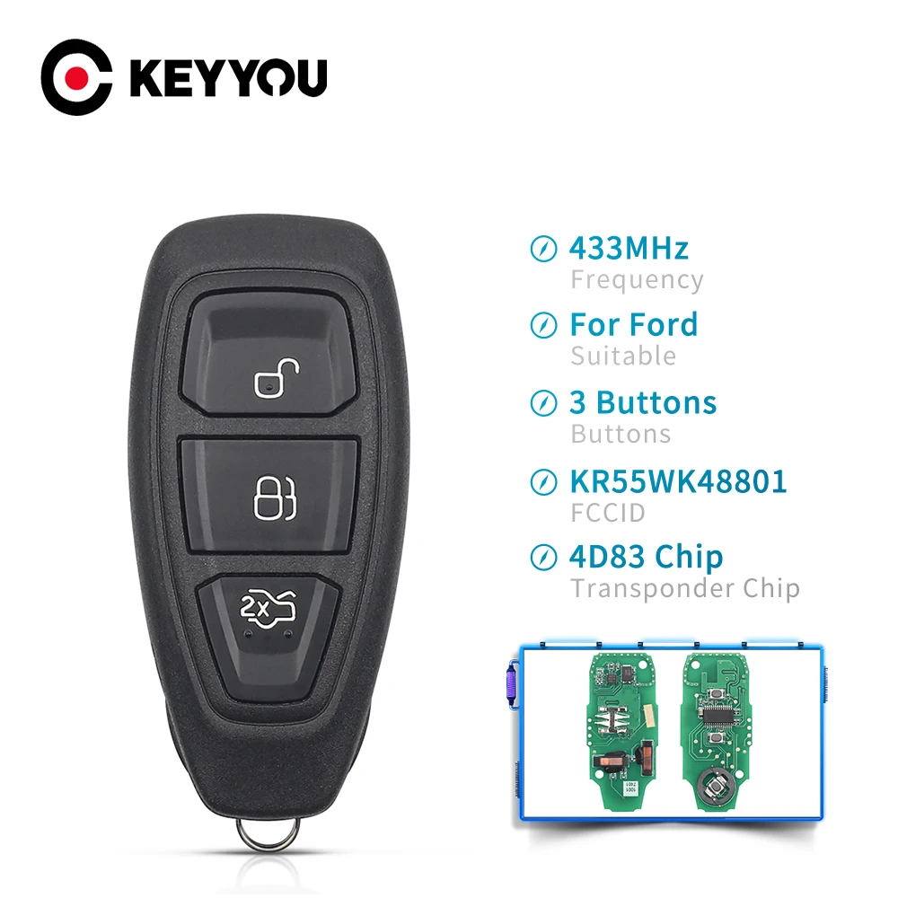 Ключ KEYYOU 434/433 МГц 4D83 чип KR55WK48801 3 кнопки ключ дистанционного управления для Ford Focus C