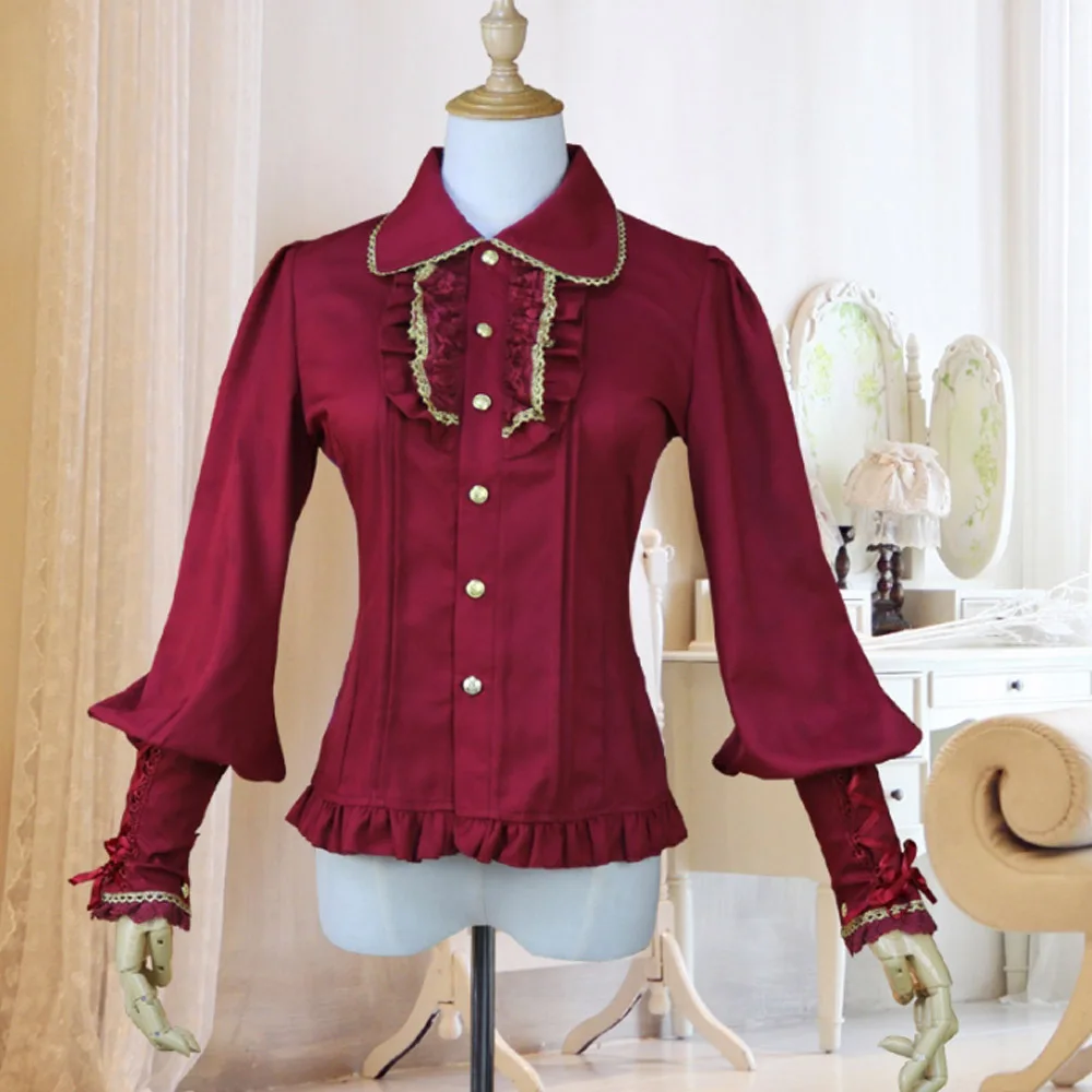Винтажная женская рубашка в стиле Лолиты Готическая Блузка с оборками
